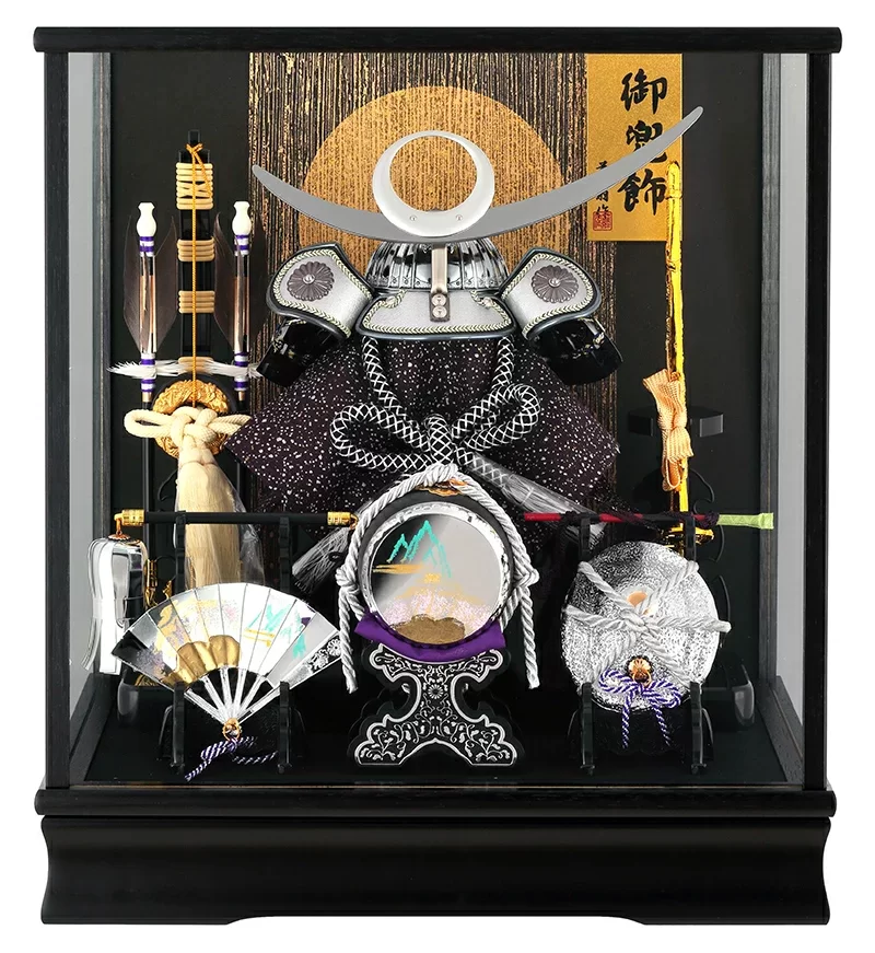 久月 五月人形セット （兜、弓、太刀、陣太鼓、金びょうぶ付き）