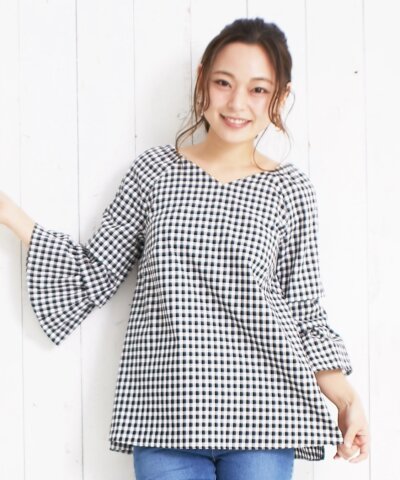 要出典 zozo マタニティ CHOCOA 授乳ケープ風ギンガムチェック マタニティブラウス