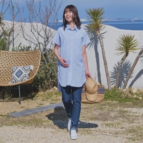 要出典　おしらせ　西松屋　マタニティ　ストライプチュニックシャツ