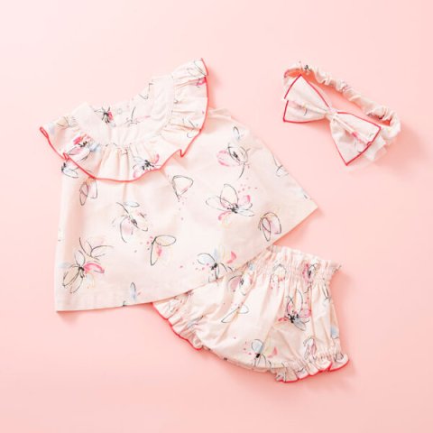 要出典 baby おしらせ ハルウララ  出産祝い2点セット（ チュニック&ブルマ・ヘアバンド）