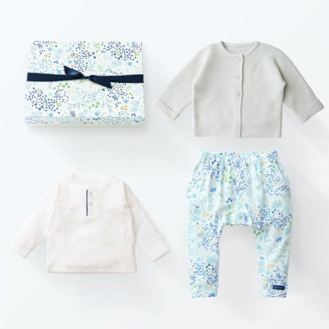 要出典 baby おしらせ ハルウララ  出産祝い3点セット（カーディガン・ヘンリ―トップス ・ロングパンツ）