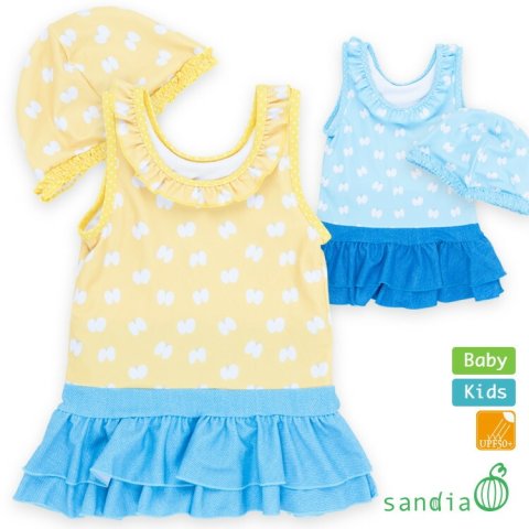 要出典 ベビー 水着 女の子 サンディア キッズ水着 ミニフリルネック ちょうちょ キャップ付き