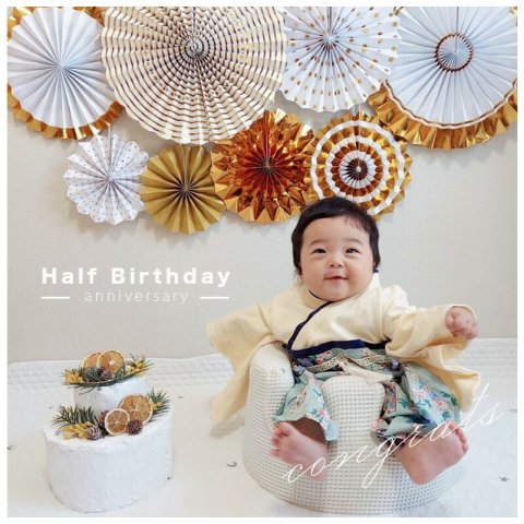 要出典 ハーフバースデー 飾り付け ペーパーファン 8個セット