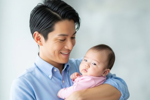 パパ 笑顔 赤ちゃん 抱っこ
