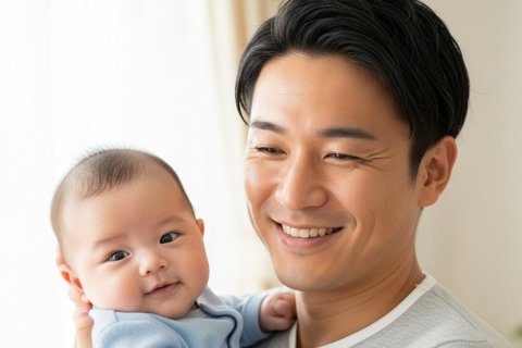 赤ちゃん 抱っこ 笑顔 パパ