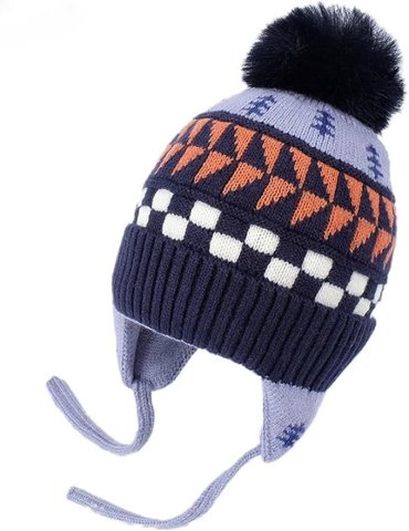 要出典 キッズニット帽 キッズ ニット帽 耳あて ボアポンポン付き