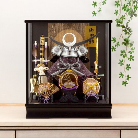 要出典 五月人形 上杉謙信 兜ケース飾り 兜飾り 藤翁作 翠雲 銀 オルゴール付