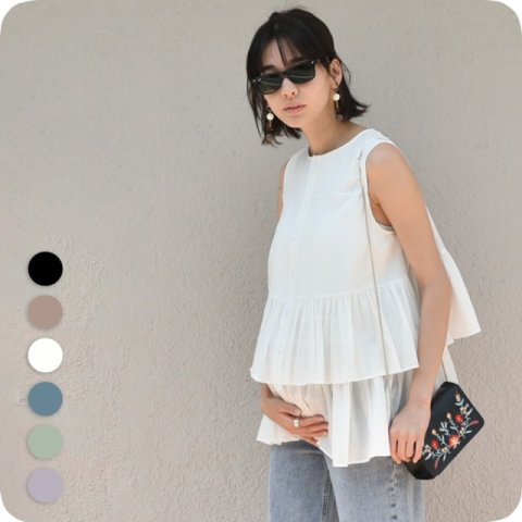 要出典 お知らせ ninaru マタニティトップス パールズ 授乳ケープ一体型デザインの前後2WAY ノースリーブティアードブラウス